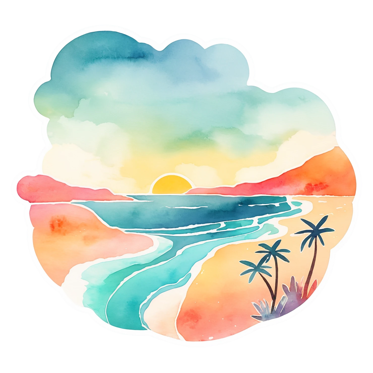 Beach Watercolor sticker isolated on transparent background #12738