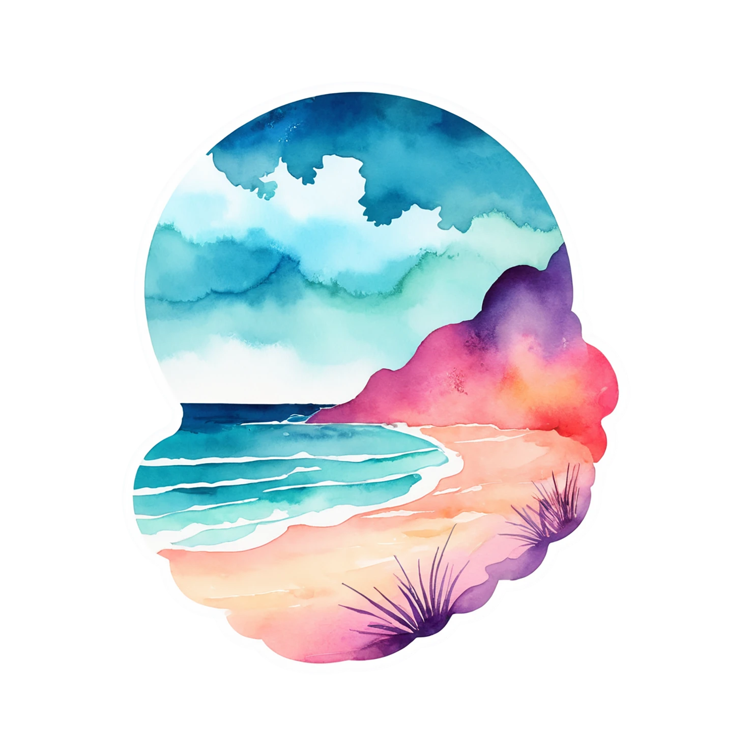 Beach Watercolor sticker isolated on transparent background #12758