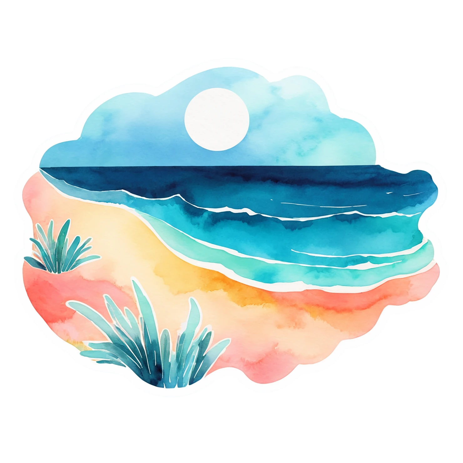 Beach Watercolor sticker isolated on transparent background #12764