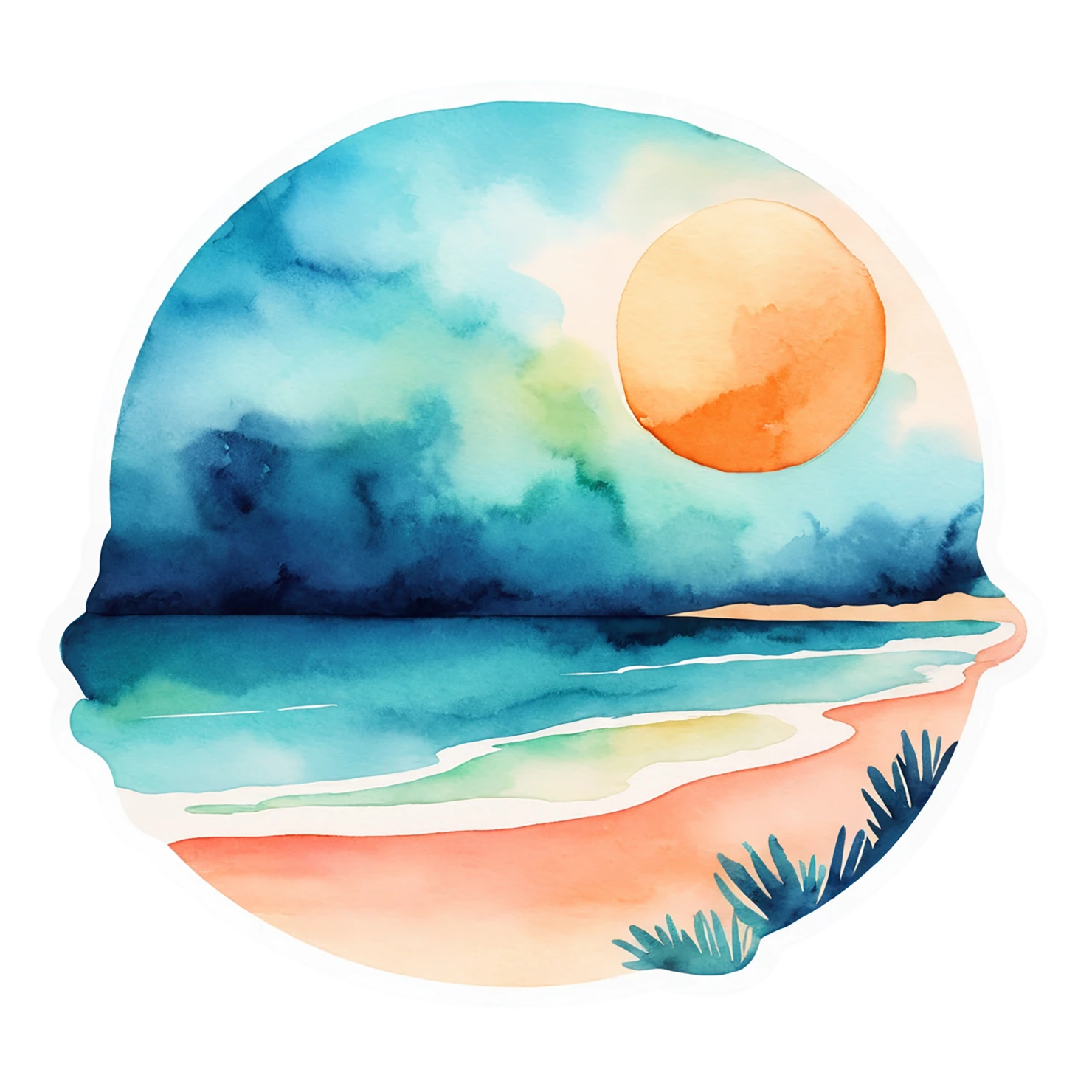 Beach Watercolor sticker isolated on transparent background #12768