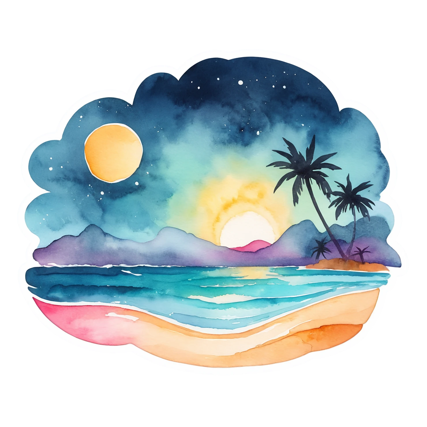 Beach Watercolor sticker isolated on transparent background #12776