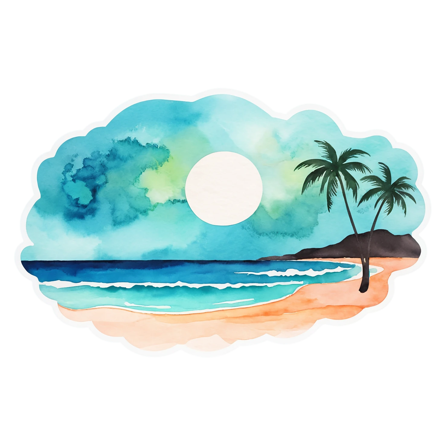 Beach Watercolor sticker isolated on transparent background #12800
