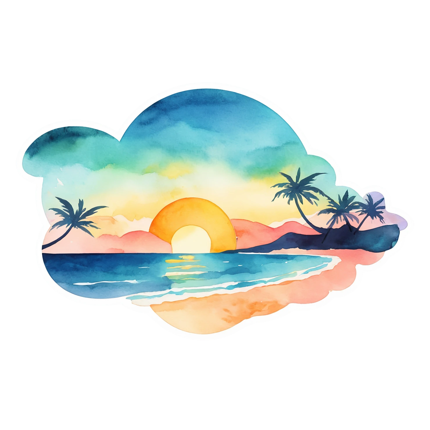Beach Watercolor sticker isolated on transparent background #12811