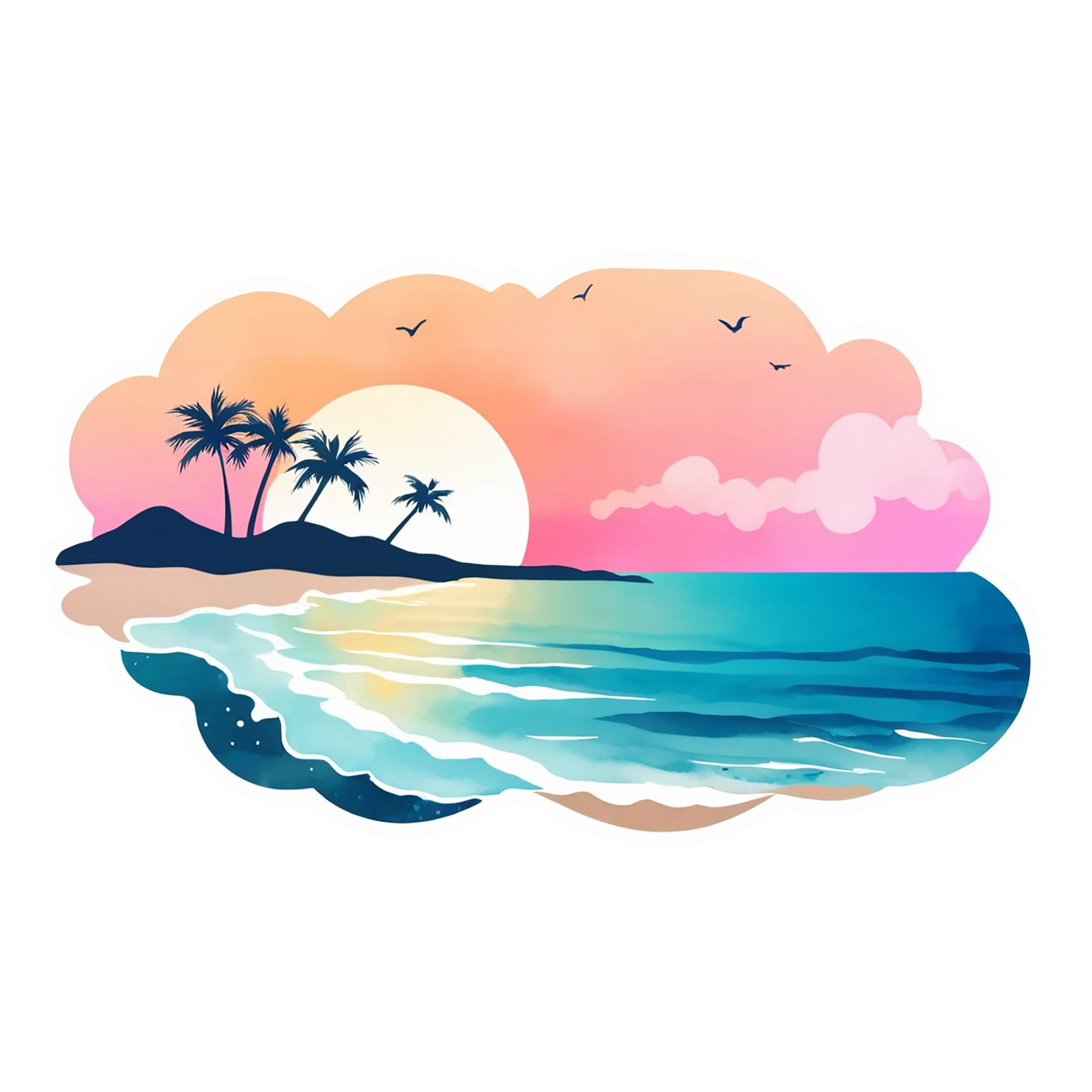 Beach Watercolor sticker isolated on transparent background #12836