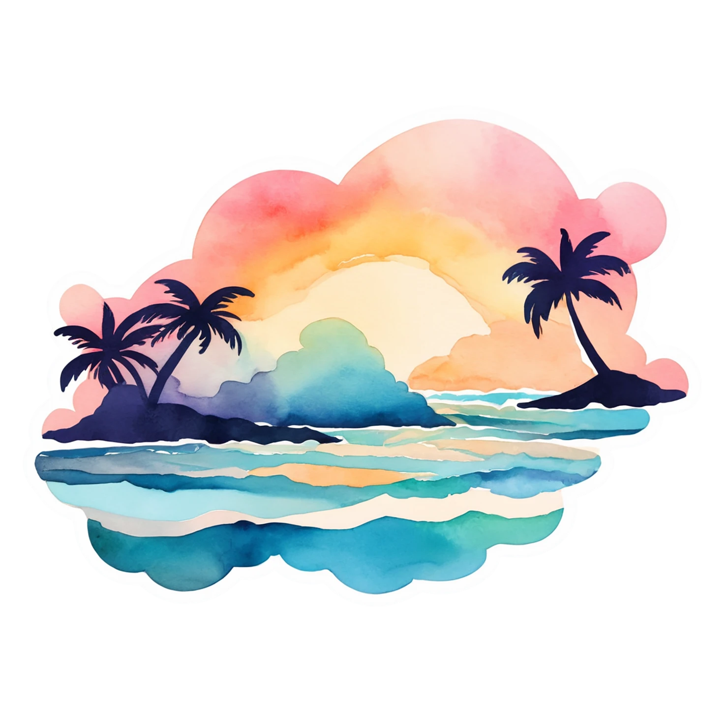 Beach Watercolor sticker isolated on transparent background #12871