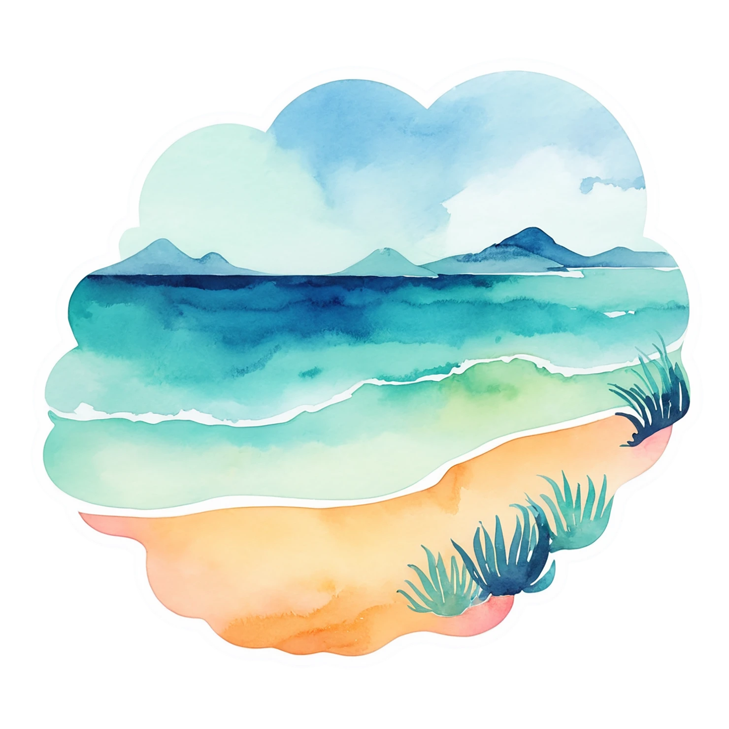 Beach Watercolor sticker isolated on transparent background #12883