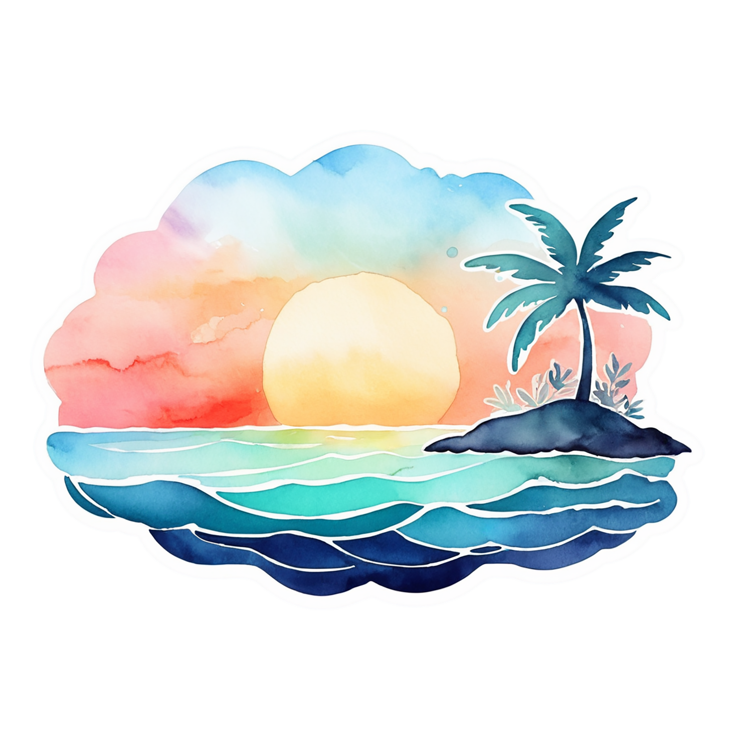 Beach Watercolor sticker isolated on transparent background #12907