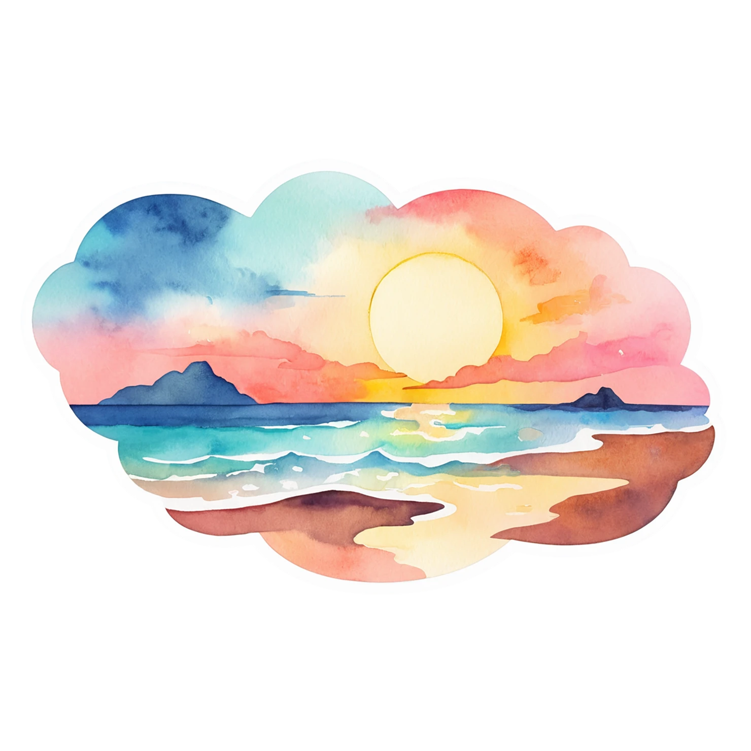 Beach Watercolor sticker isolated on transparent background #12910