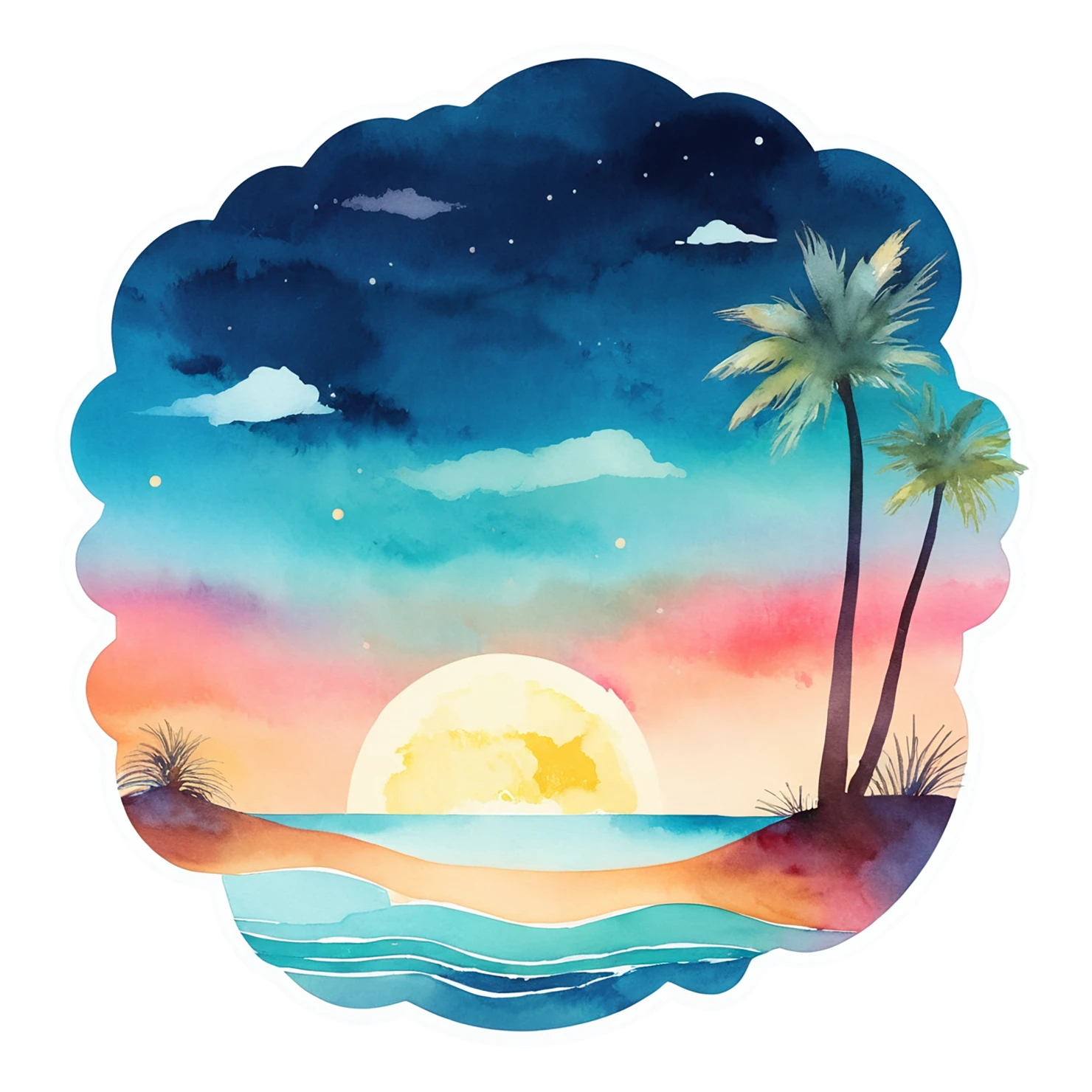 Beach Watercolor sticker isolated on transparent background #12917