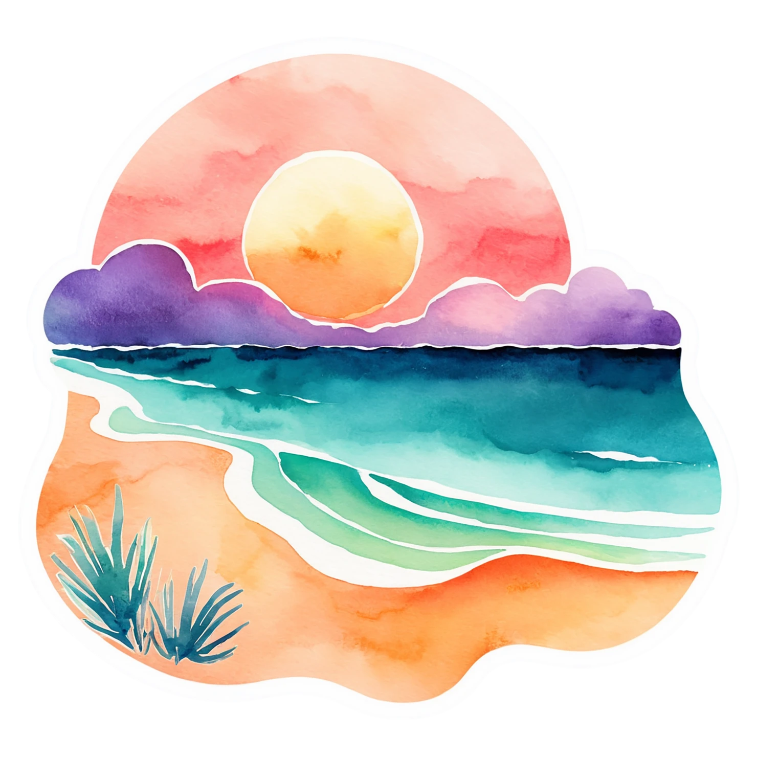 Beach Watercolor sticker isolated on transparent background #12961