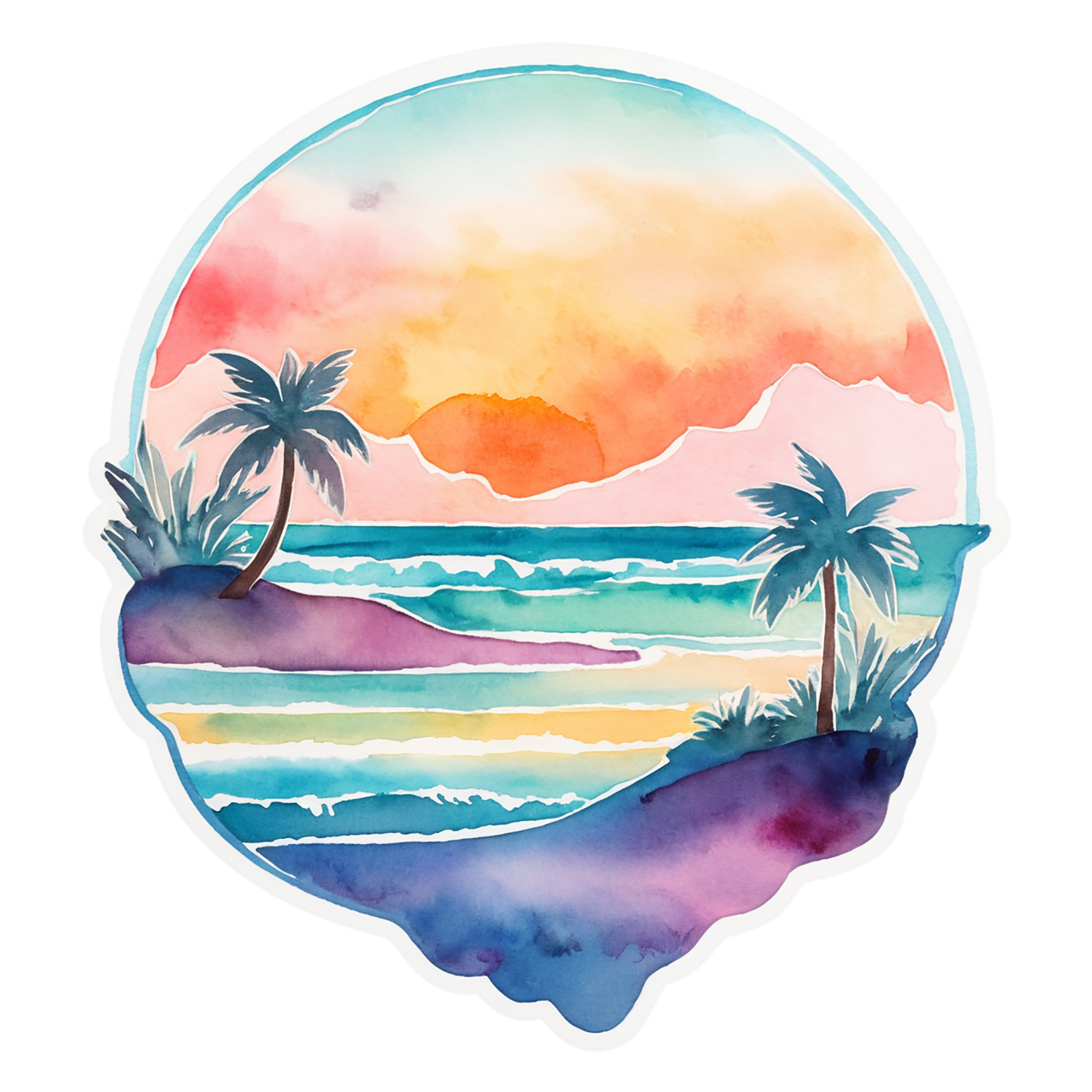 Beach Watercolor sticker isolated on transparent background #13009