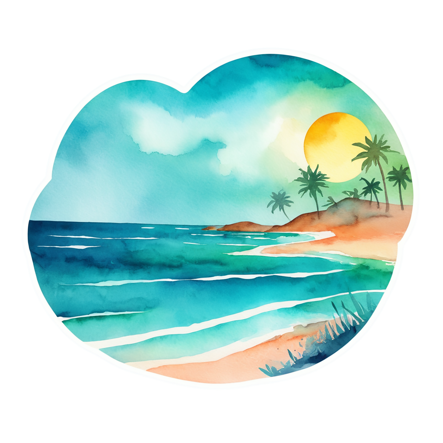 Beach Watercolor sticker isolated on transparent background #13012