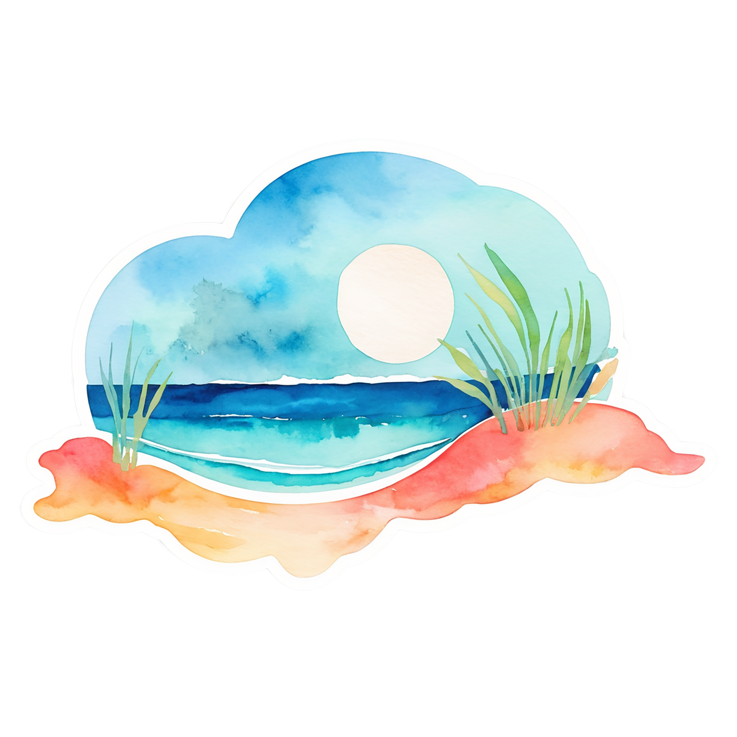 Beach Watercolor sticker isolated on transparent background #13013