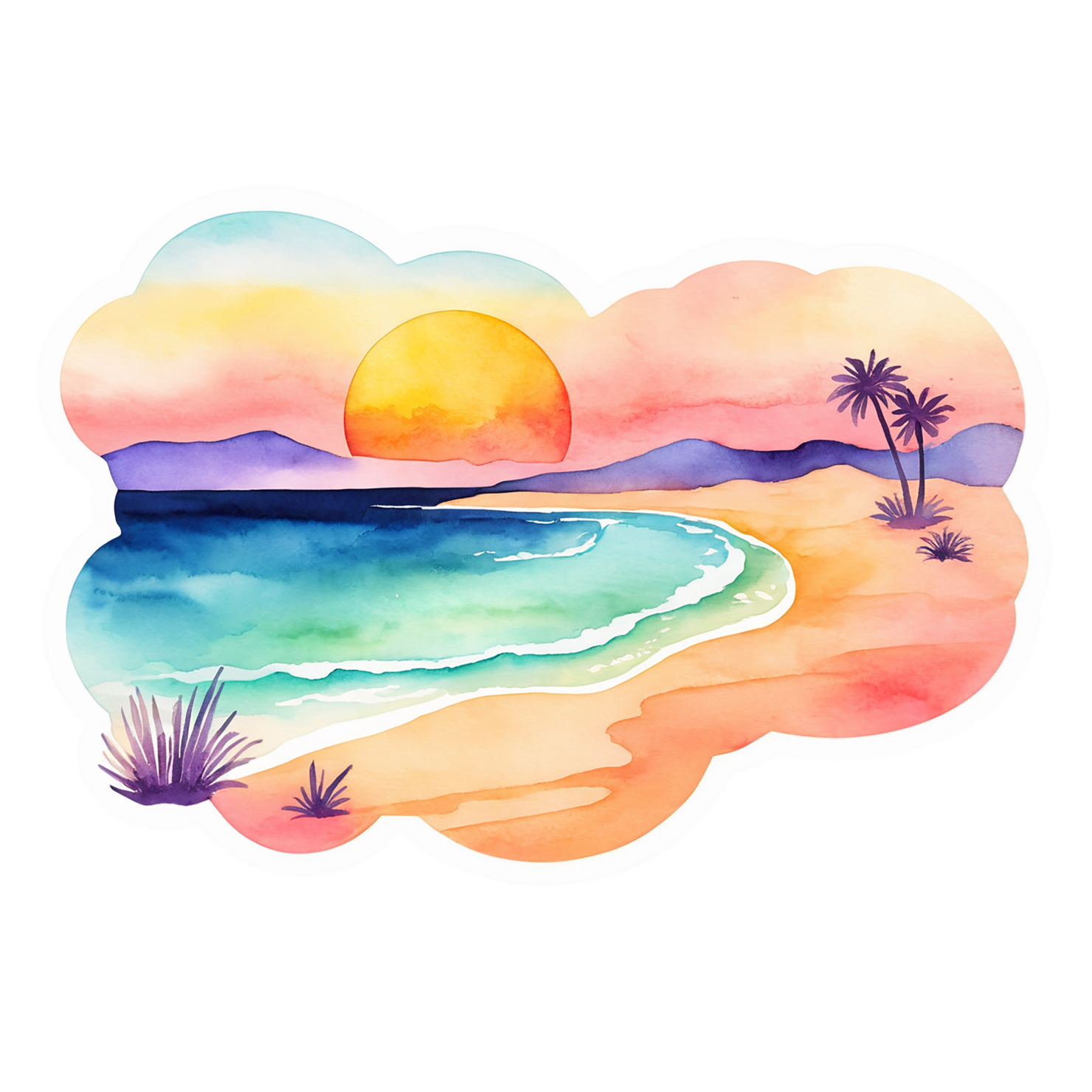 Beach Watercolor sticker isolated on transparent background #13021