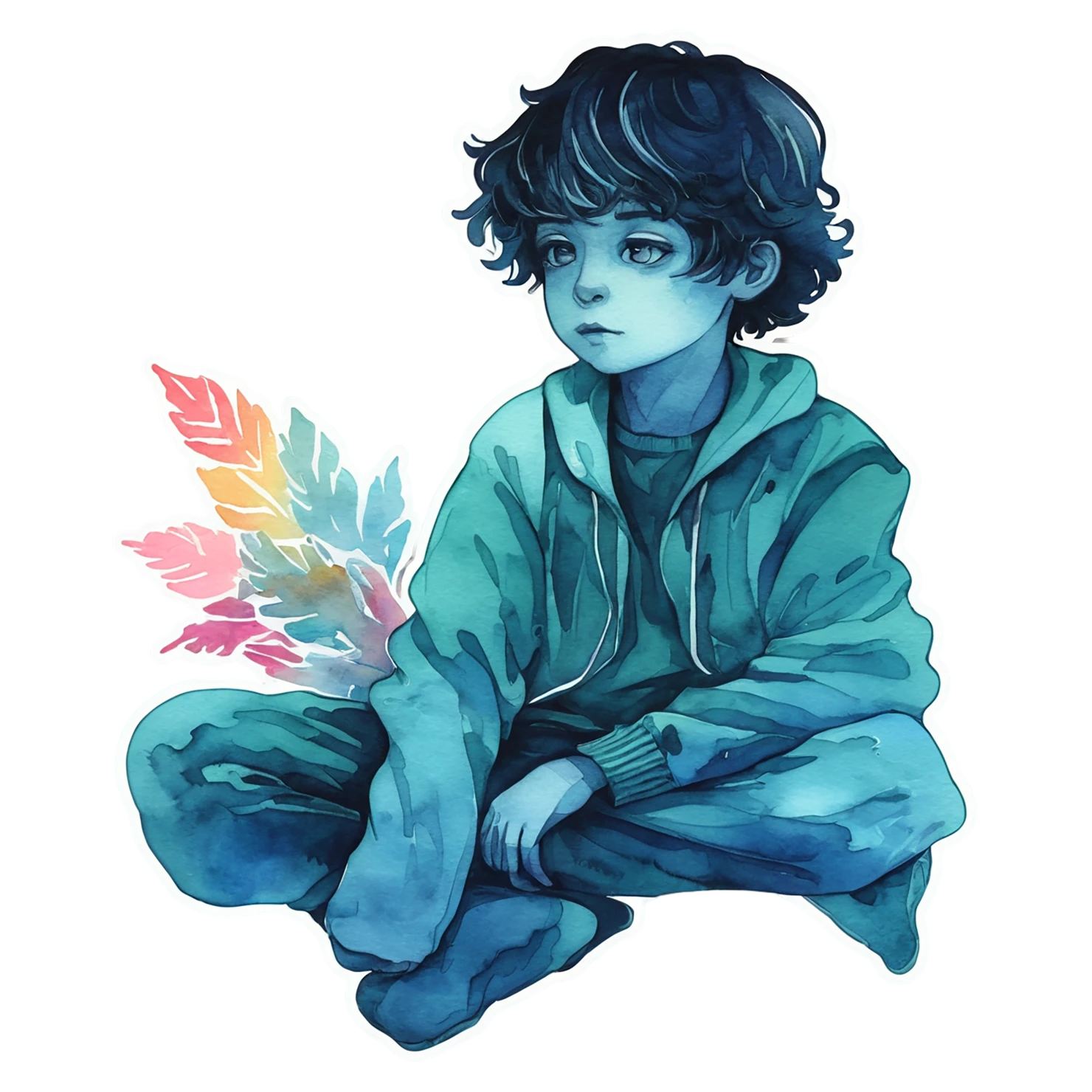 Boy watercolor sticker isolated on transparent background #13324