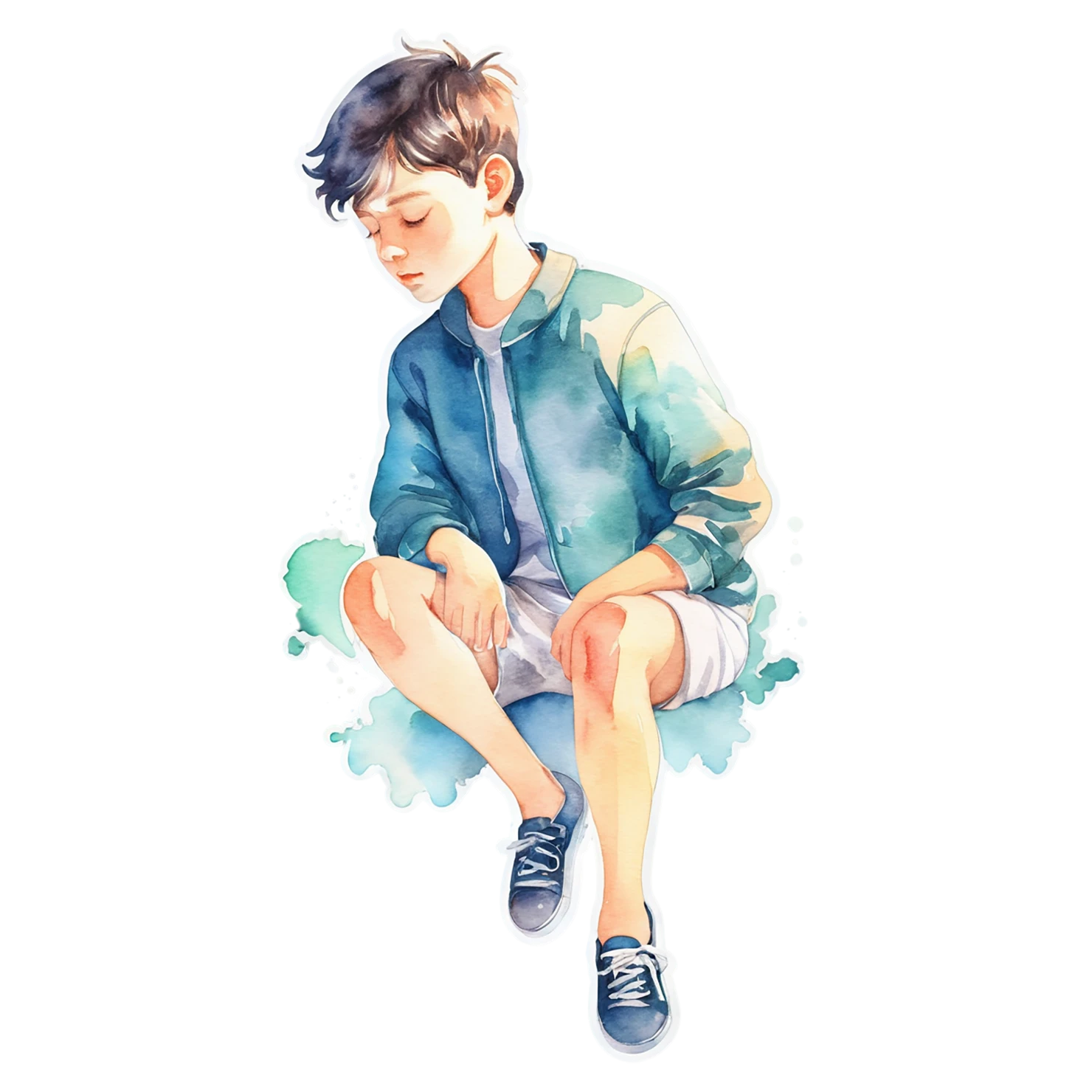 Boy watercolor sticker isolated on transparent background #13335