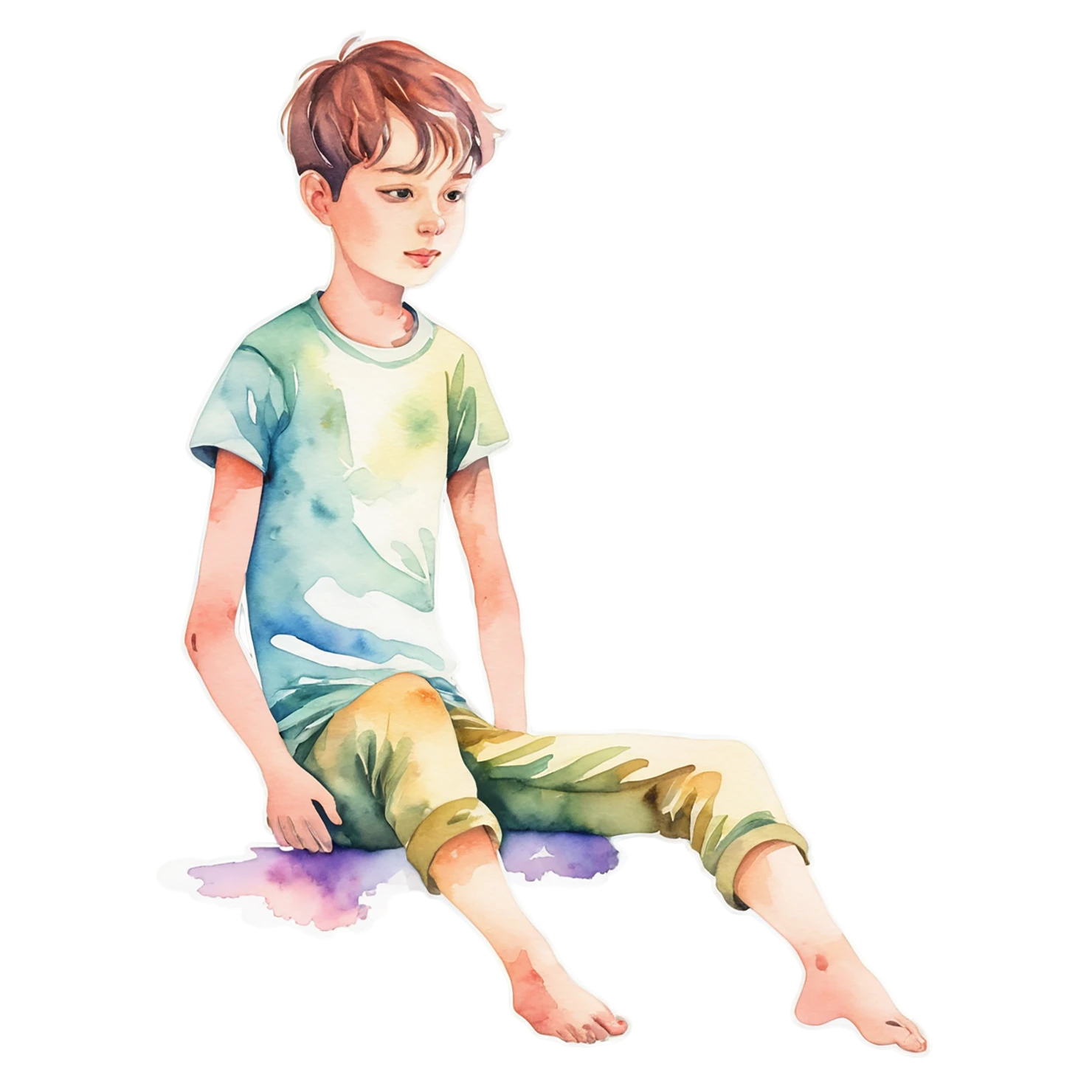 Boy watercolor sticker isolated on transparent background #13372