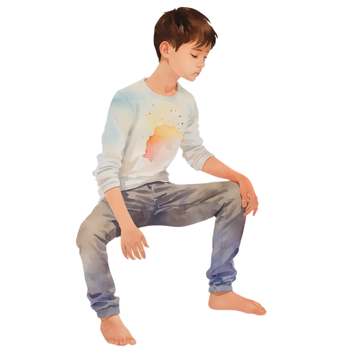 Boy watercolor sticker isolated on transparent background #13376