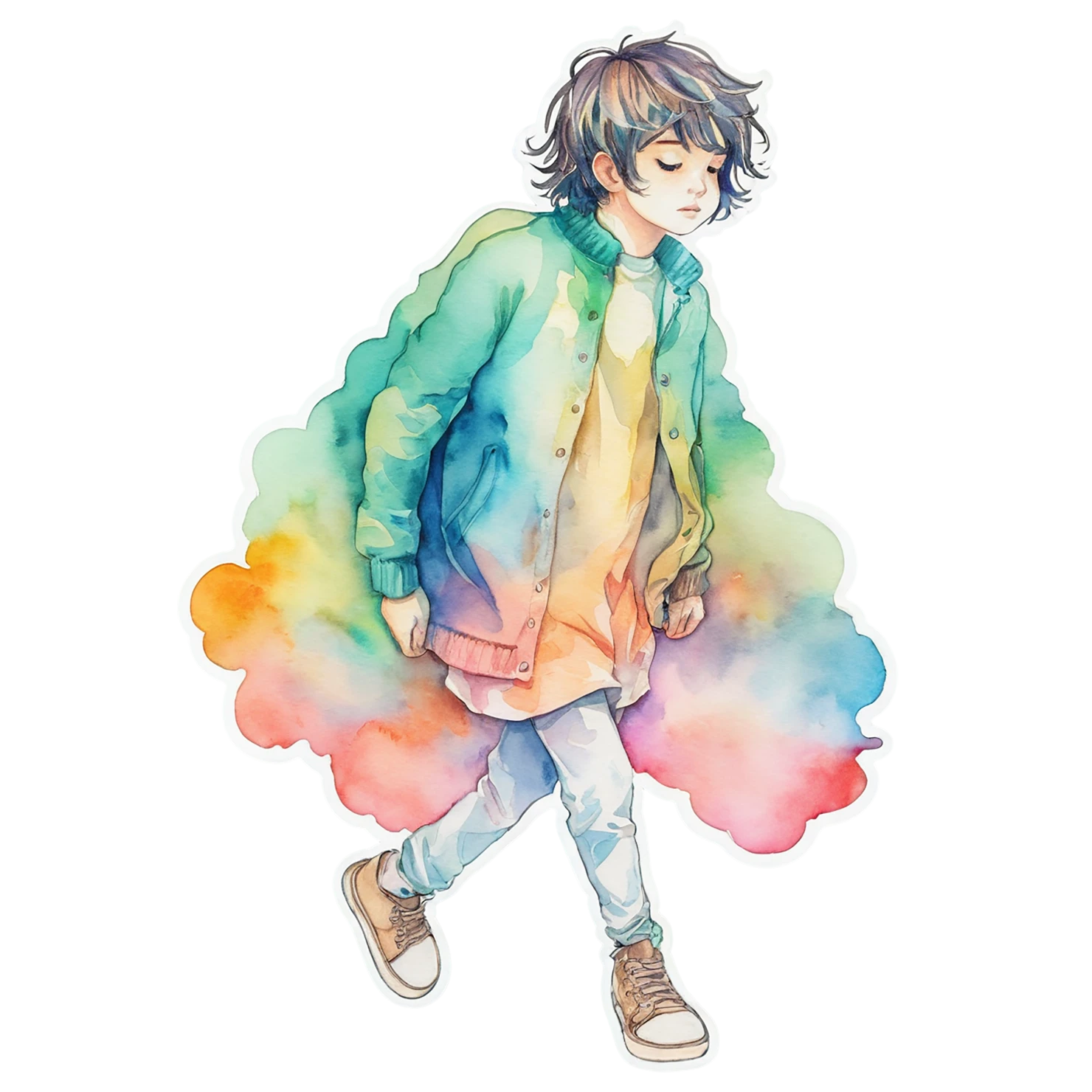 Boy watercolor sticker isolated on transparent background #13394