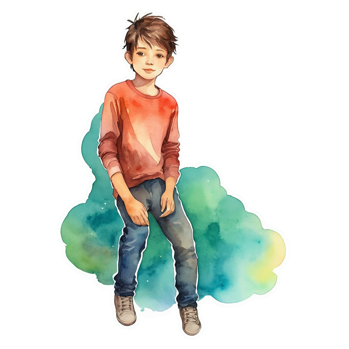 Boy watercolor sticker isolated on transparent background #13409