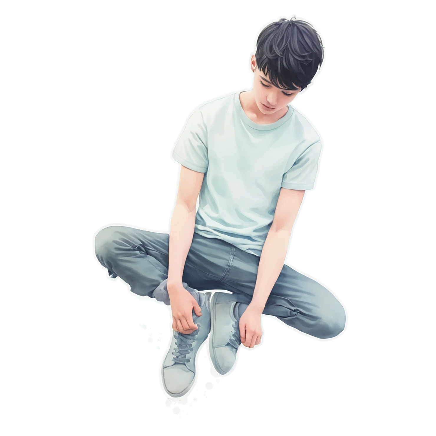 Boy watercolor sticker isolated on transparent background #13413