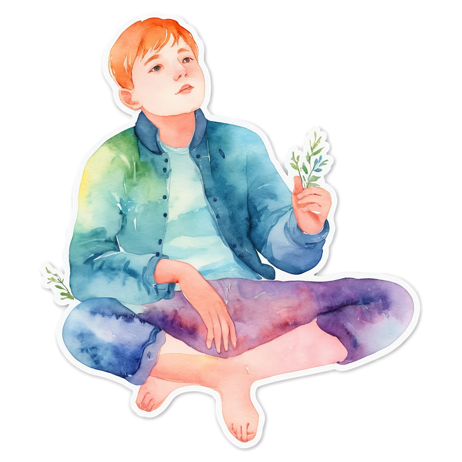 Boy watercolor sticker isolated on transparent background #13417