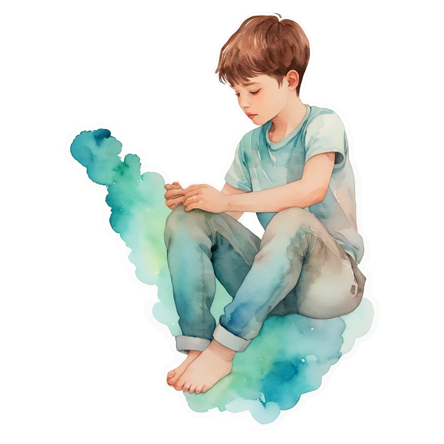 Boy watercolor sticker isolated on transparent background #13430