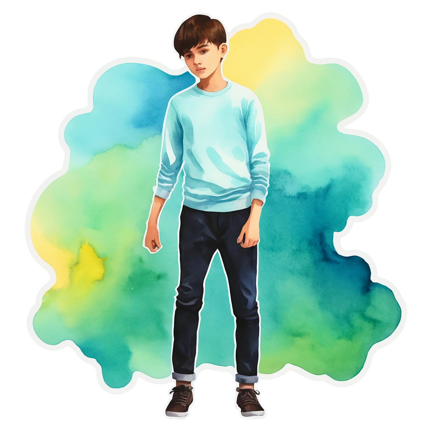 Boy watercolor sticker isolated on transparent background #13442