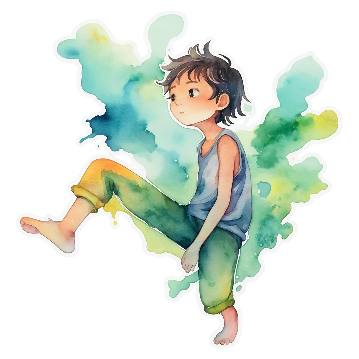 Boy watercolor sticker isolated on transparent background #13456