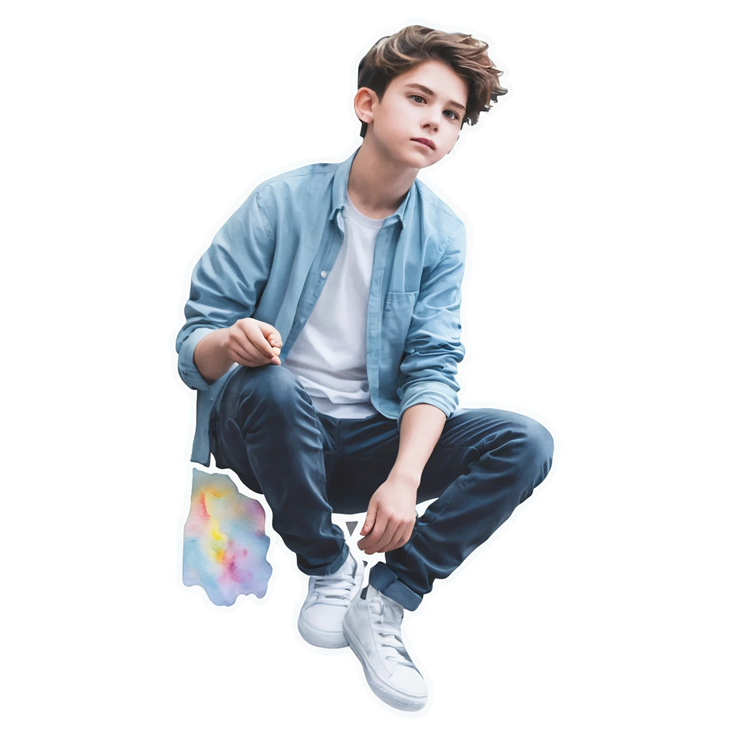 Boy watercolor sticker isolated on transparent background #13468