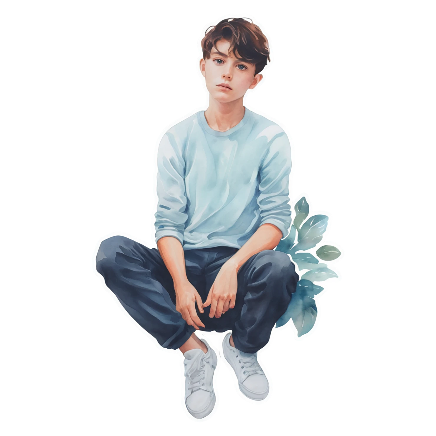 Boy watercolor sticker isolated on transparent background #13507