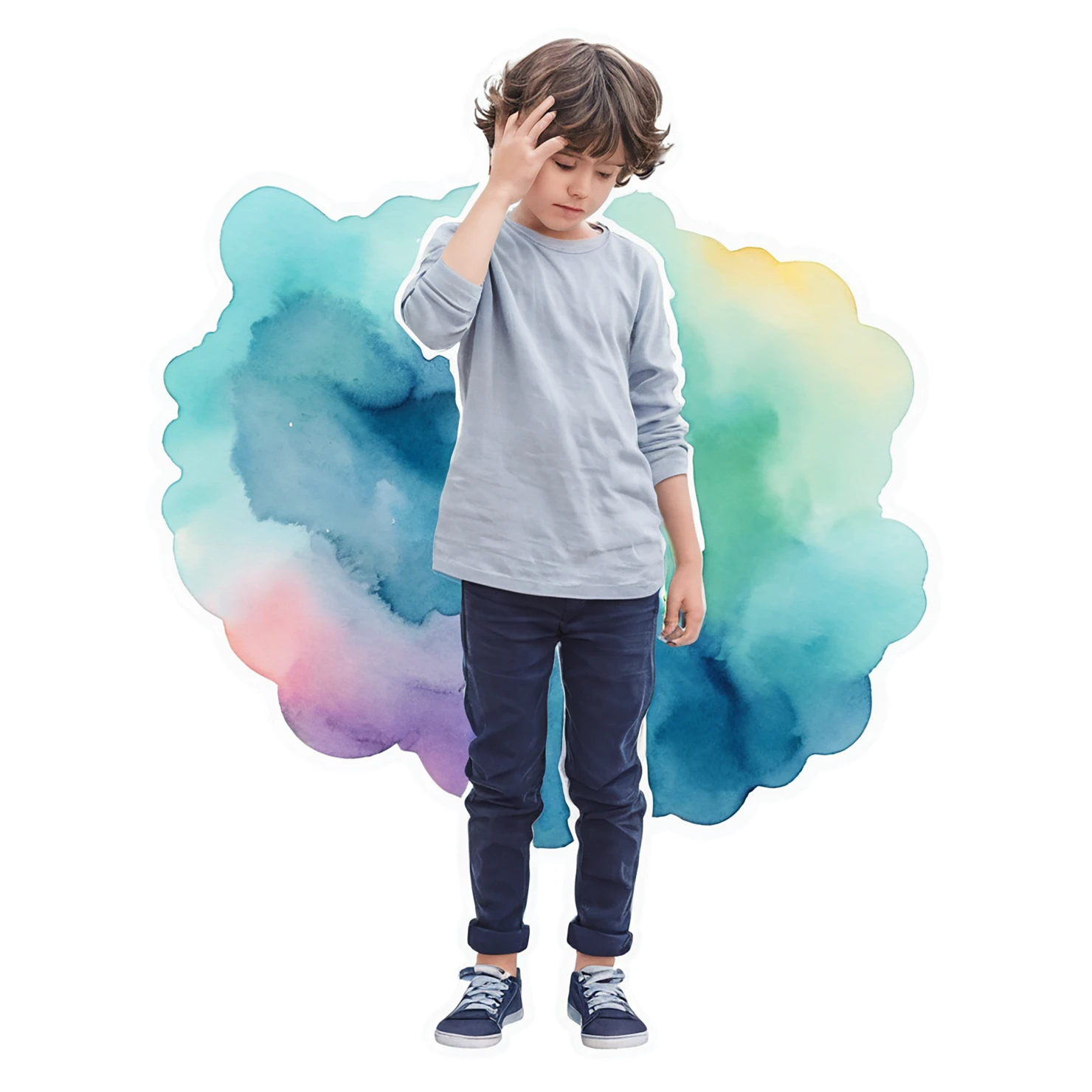 Boy watercolor sticker isolated on transparent background #13523