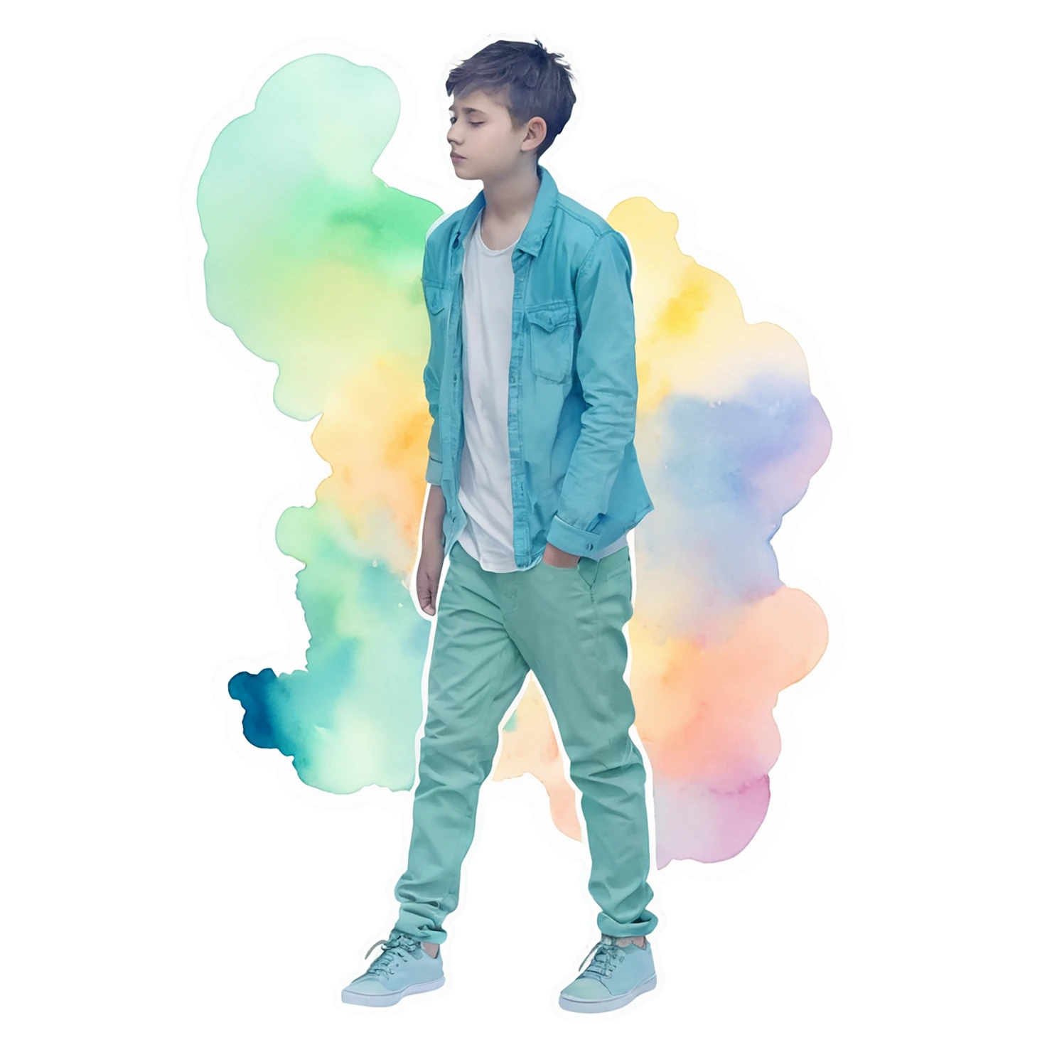 Boy watercolor sticker isolated on transparent background #13531