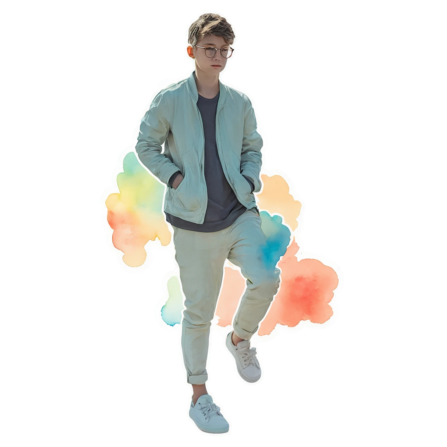 Boy watercolor sticker isolated on transparent background #13533