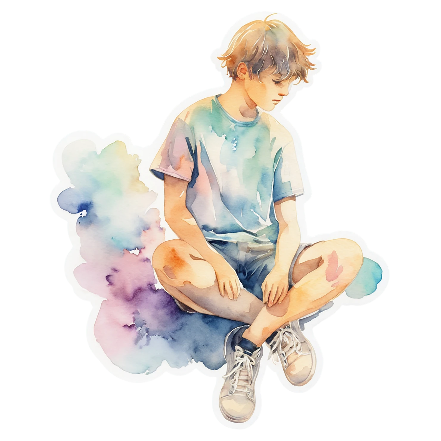Boy watercolor sticker isolated on transparent background #13555