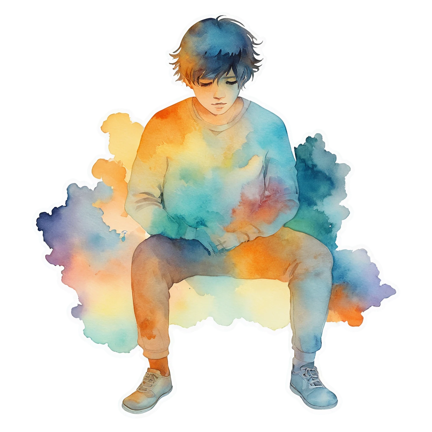 Boy watercolor sticker isolated on transparent background #13556