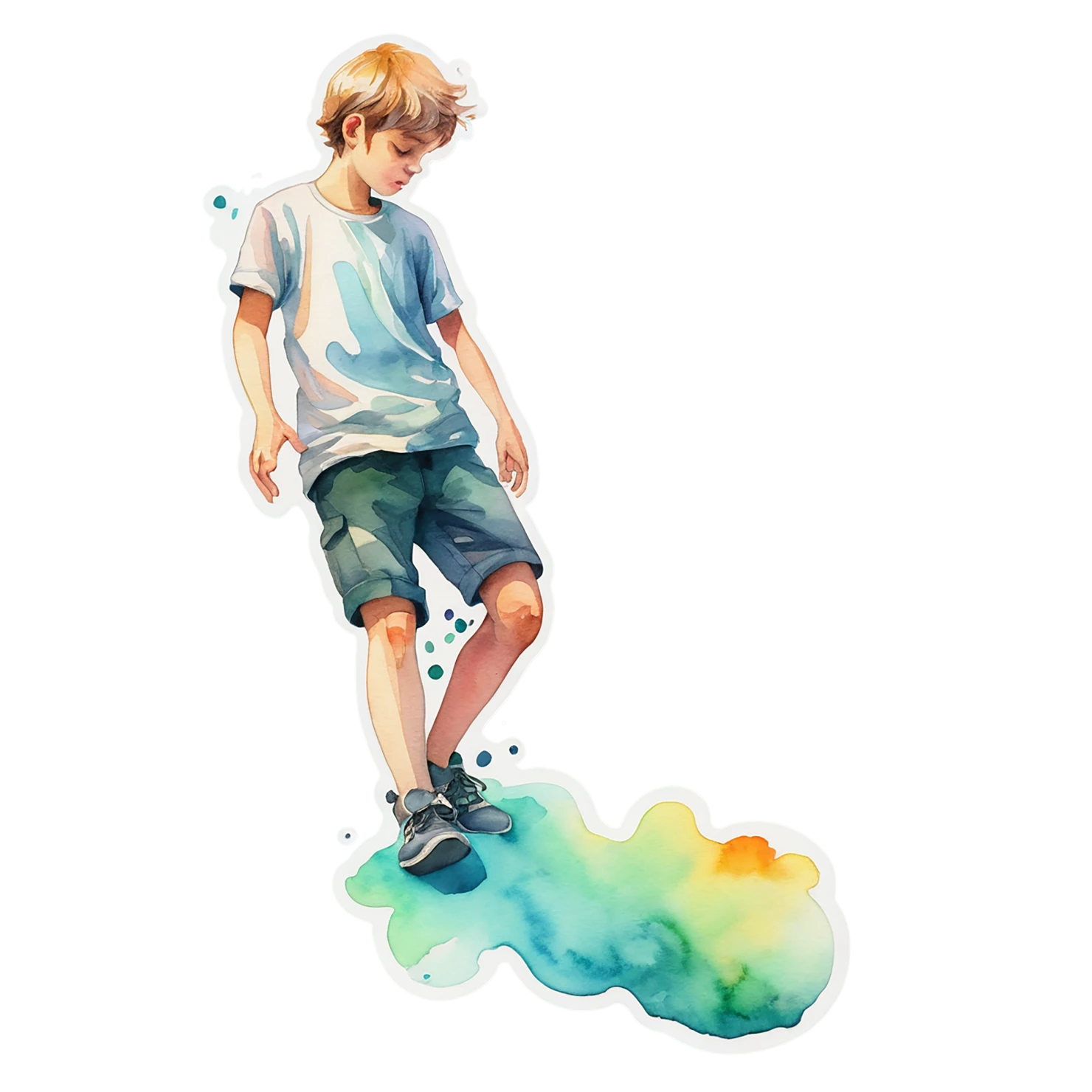 Boy watercolor sticker isolated on transparent background #13617
