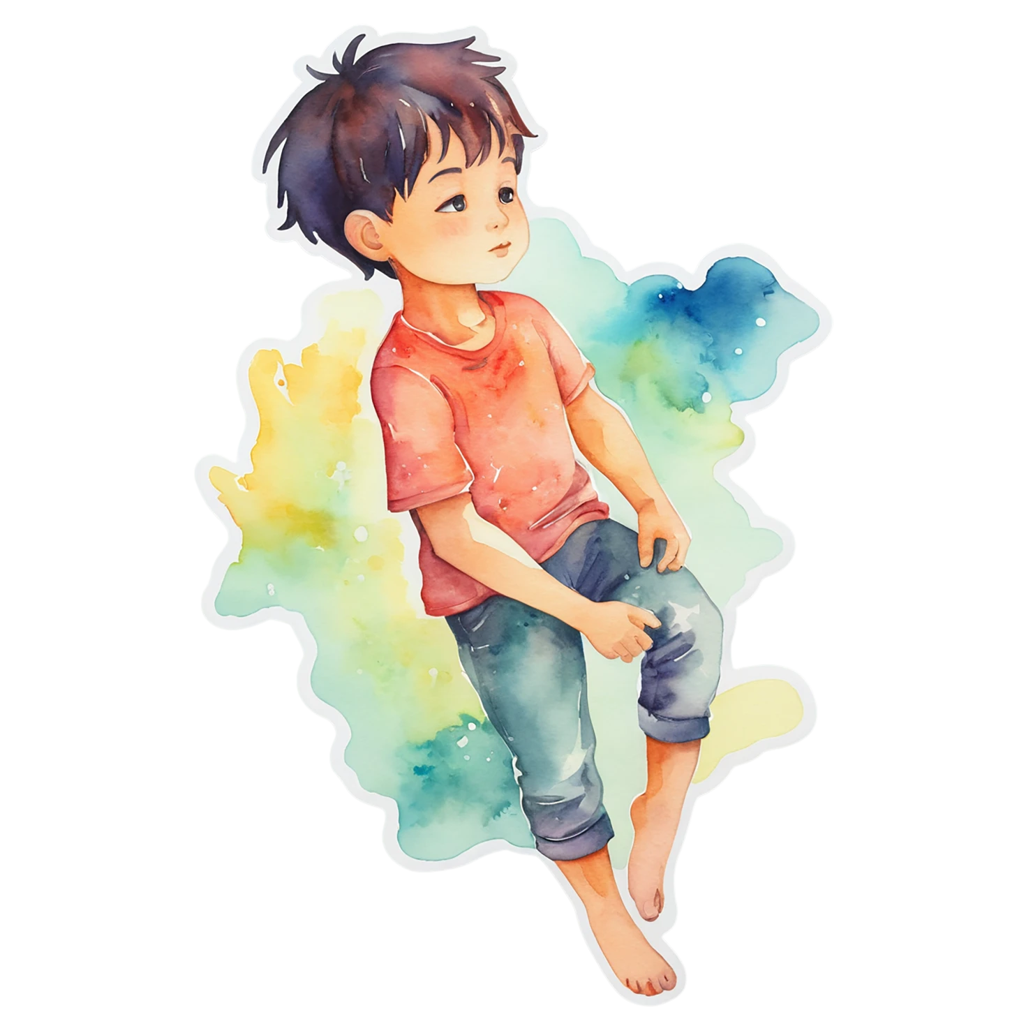 Boy watercolor sticker isolated on transparent background #13618