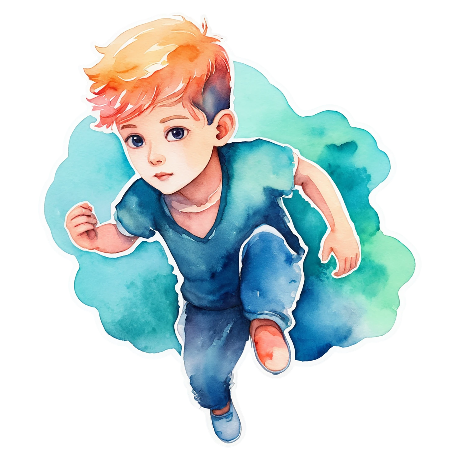 Boy watercolor sticker isolated on transparent background #13624
