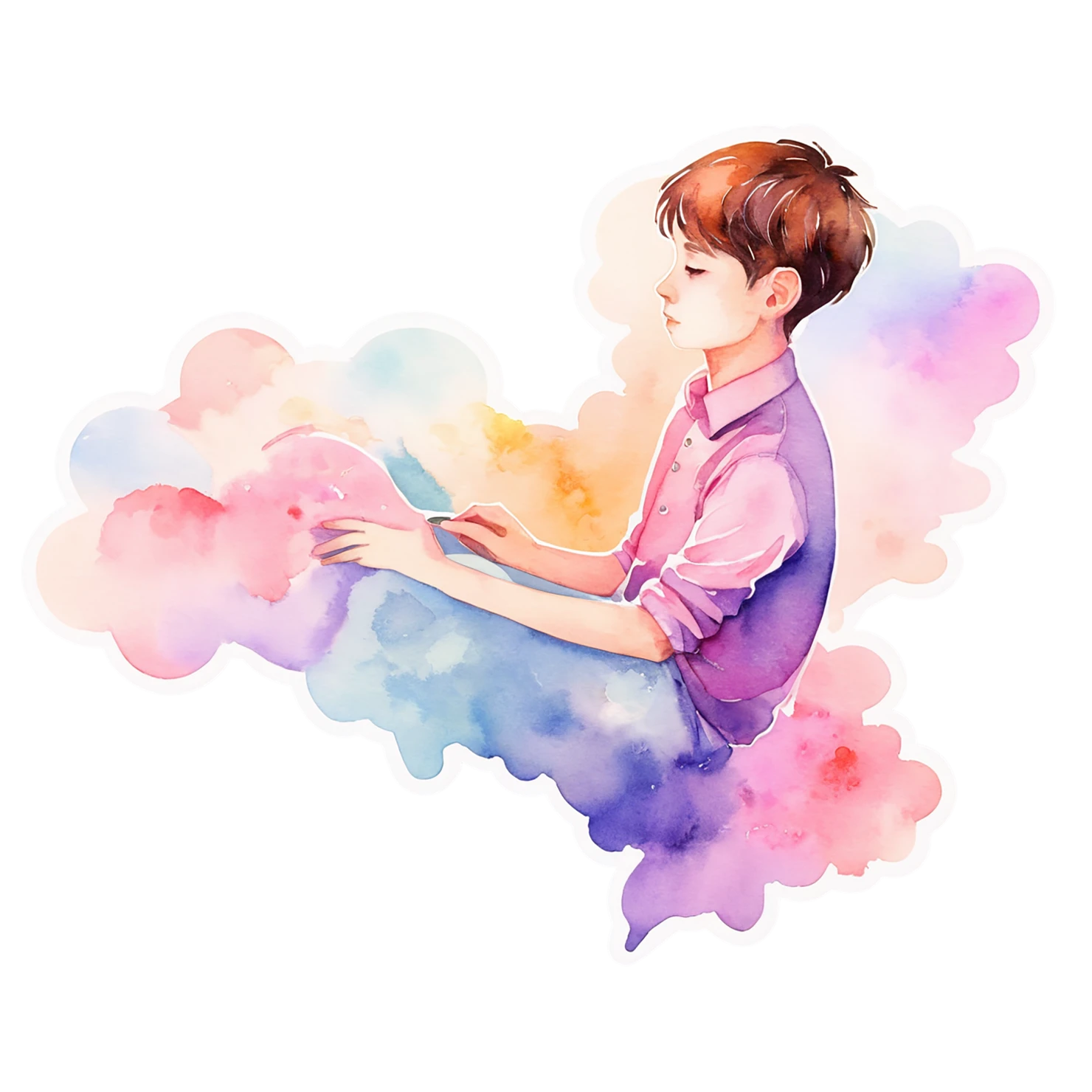 Boy watercolor sticker isolated on transparent background #13631