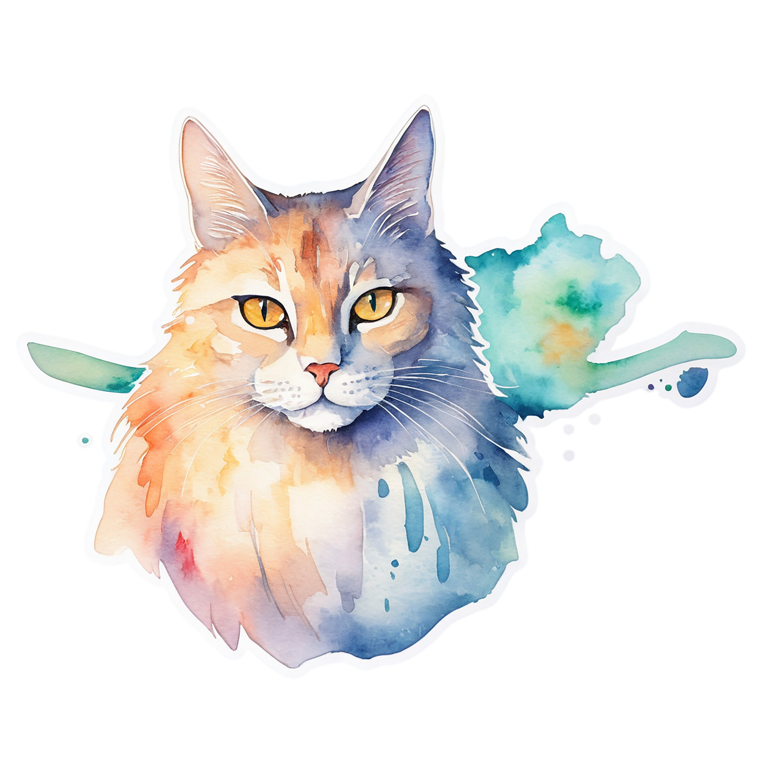 Cat watercolor sticker isolated on transparent background #14770
