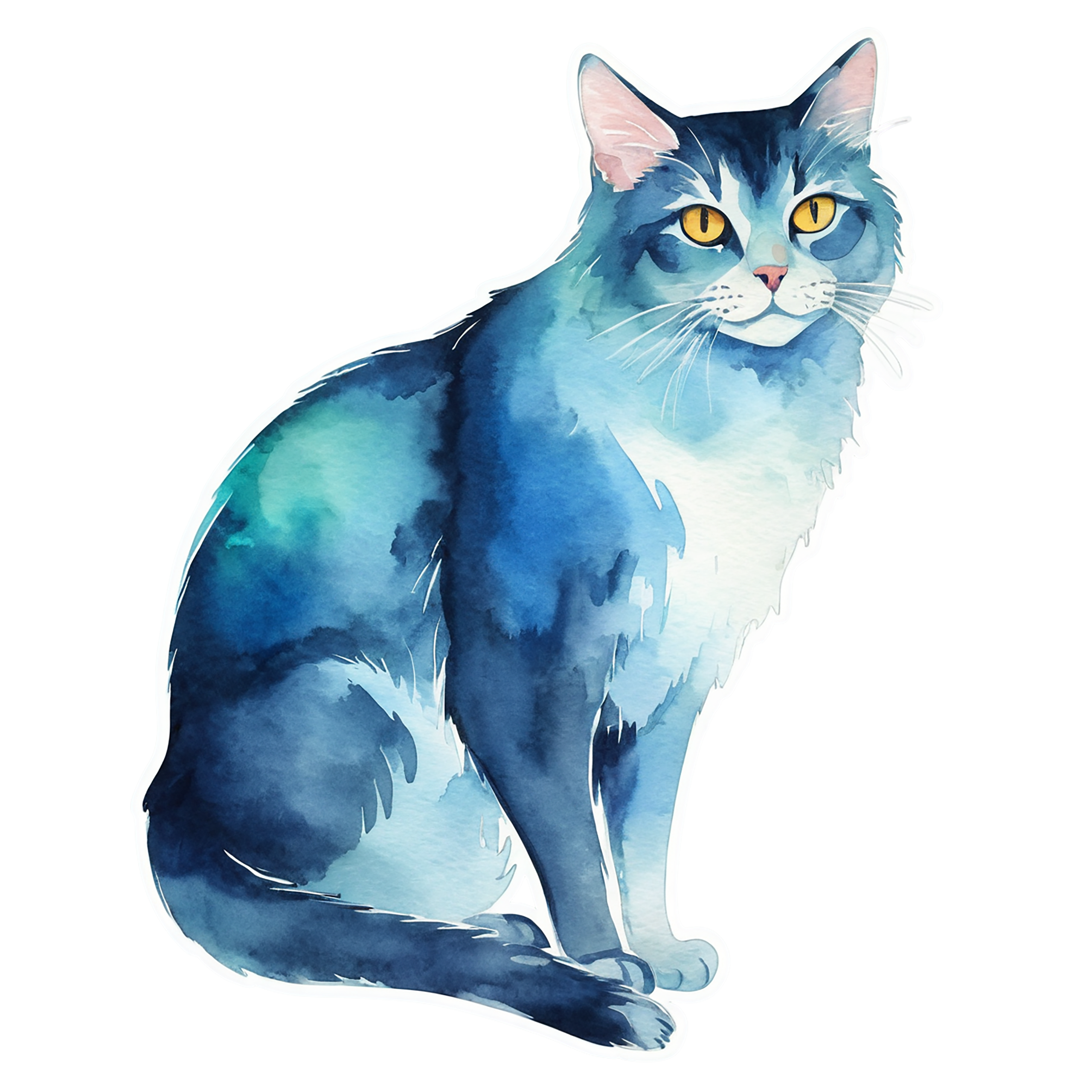 Cat watercolor sticker isolated on transparent background #14773