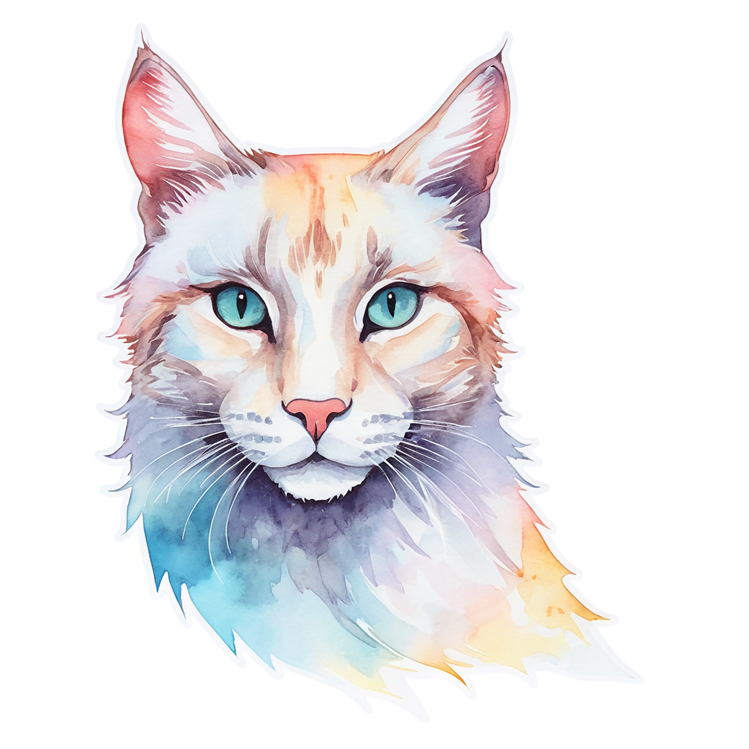 Cat watercolor sticker isolated on transparent background #15035
