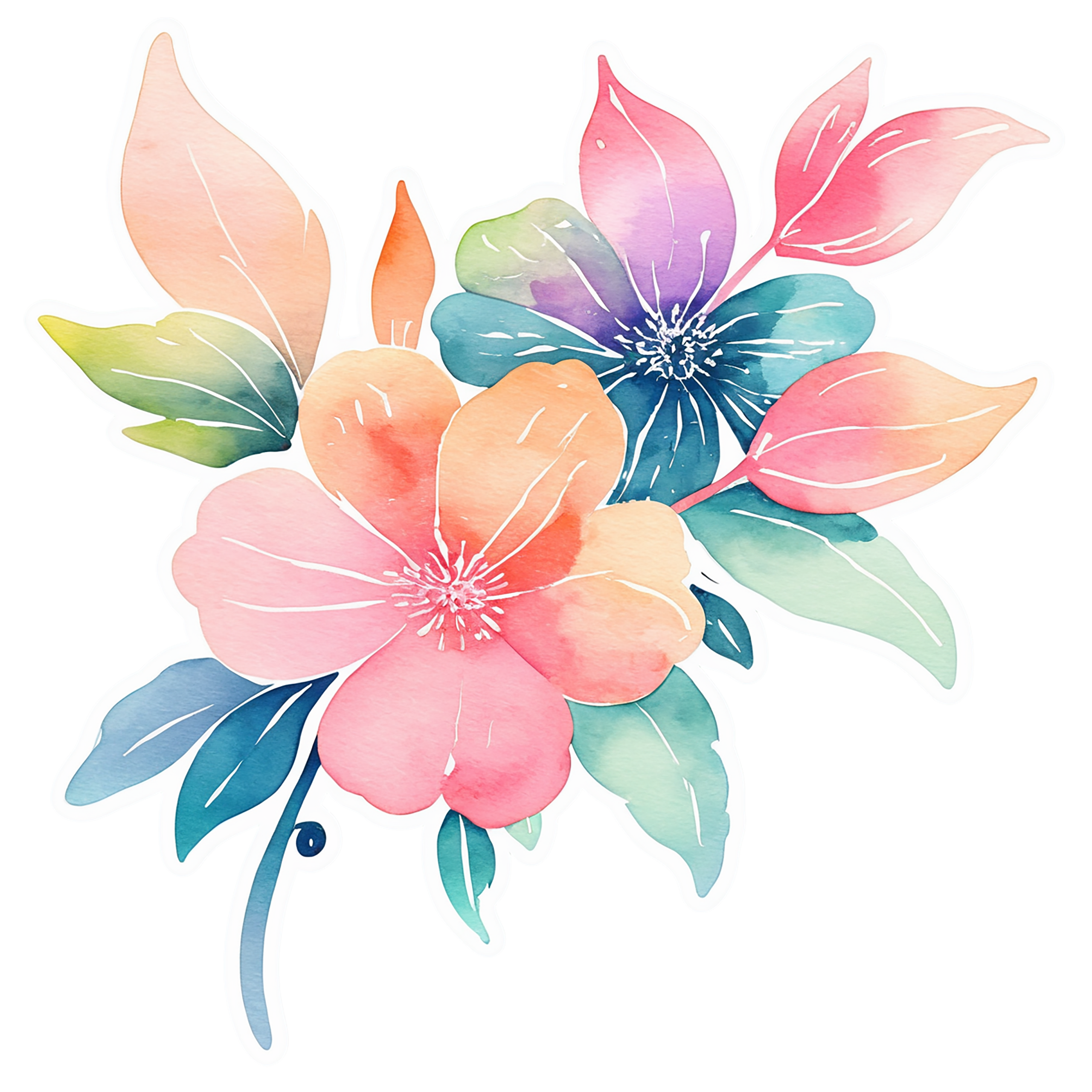 Floral watercolor sticker isolated on transparent background #16128