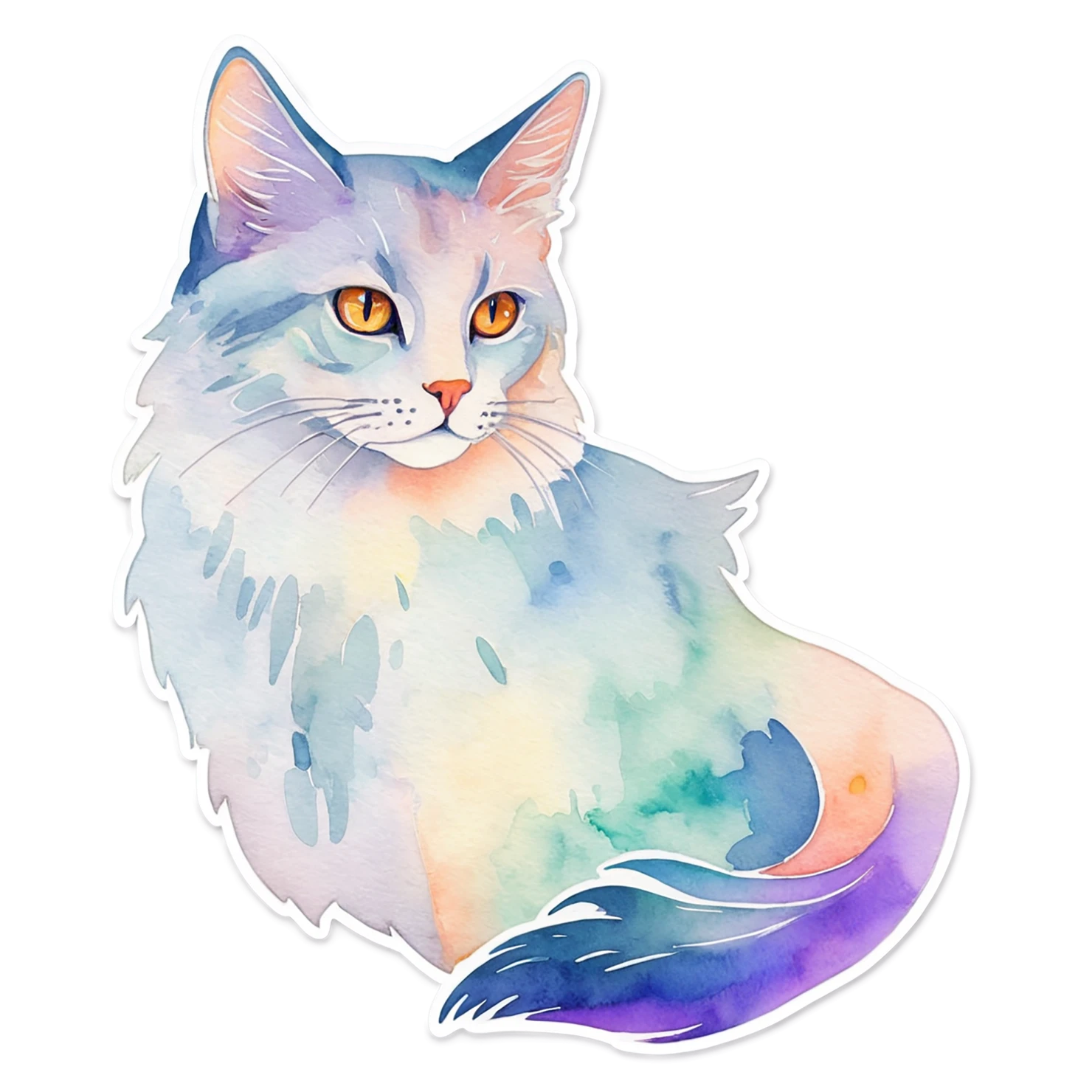 Cat watercolor sticker isolated on transparent background #14762