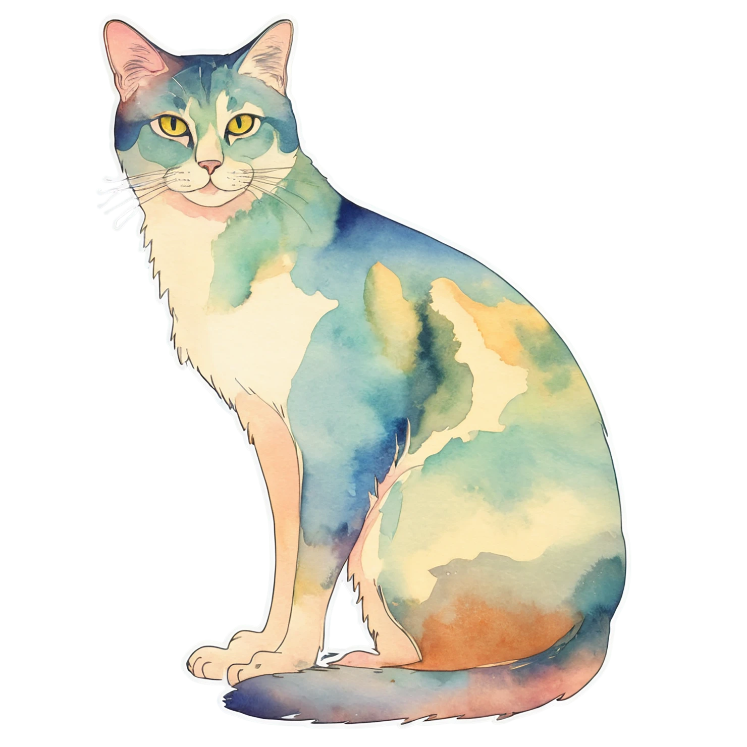 Cat watercolor sticker isolated on transparent background #14777