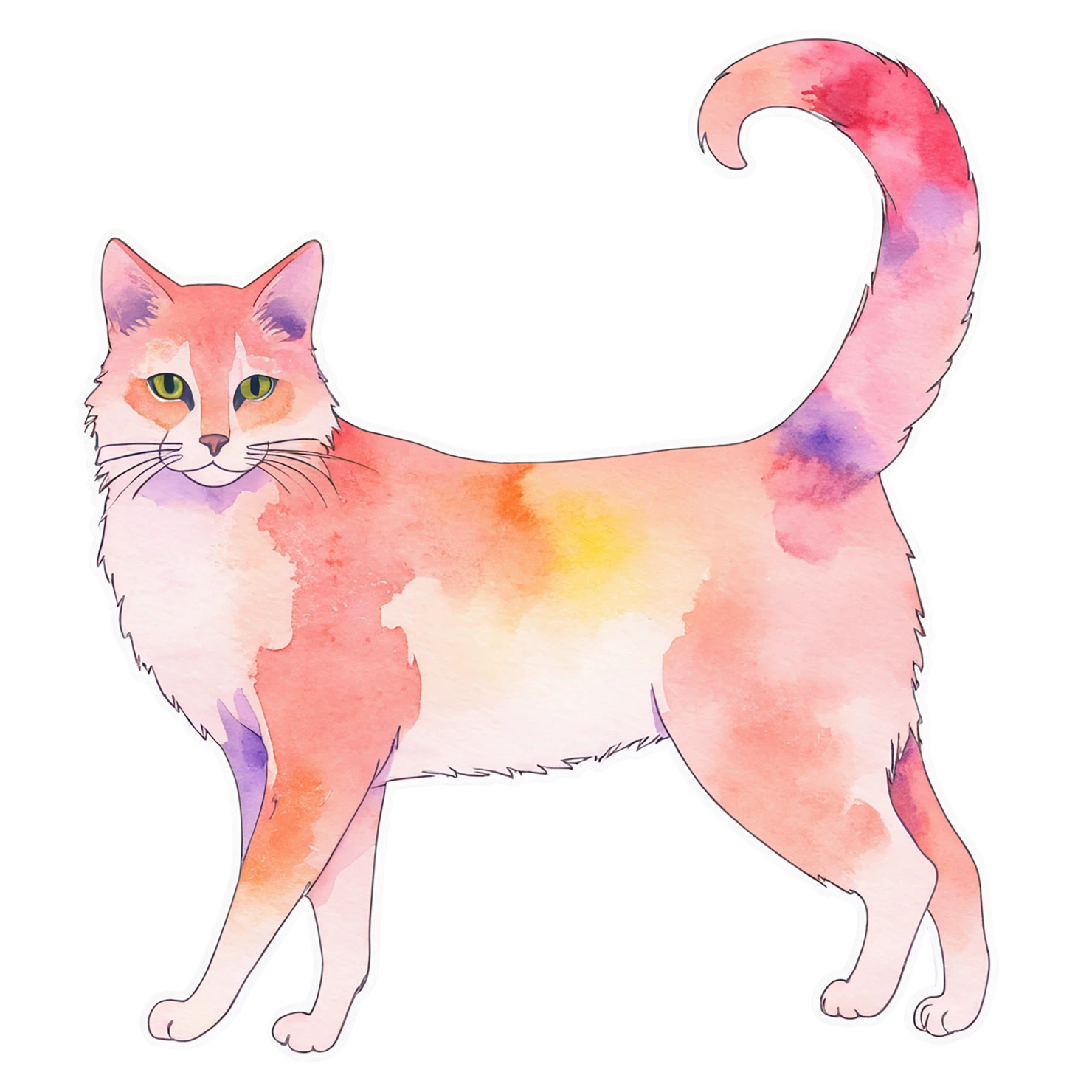 Cat watercolor sticker isolated on transparent background #14785