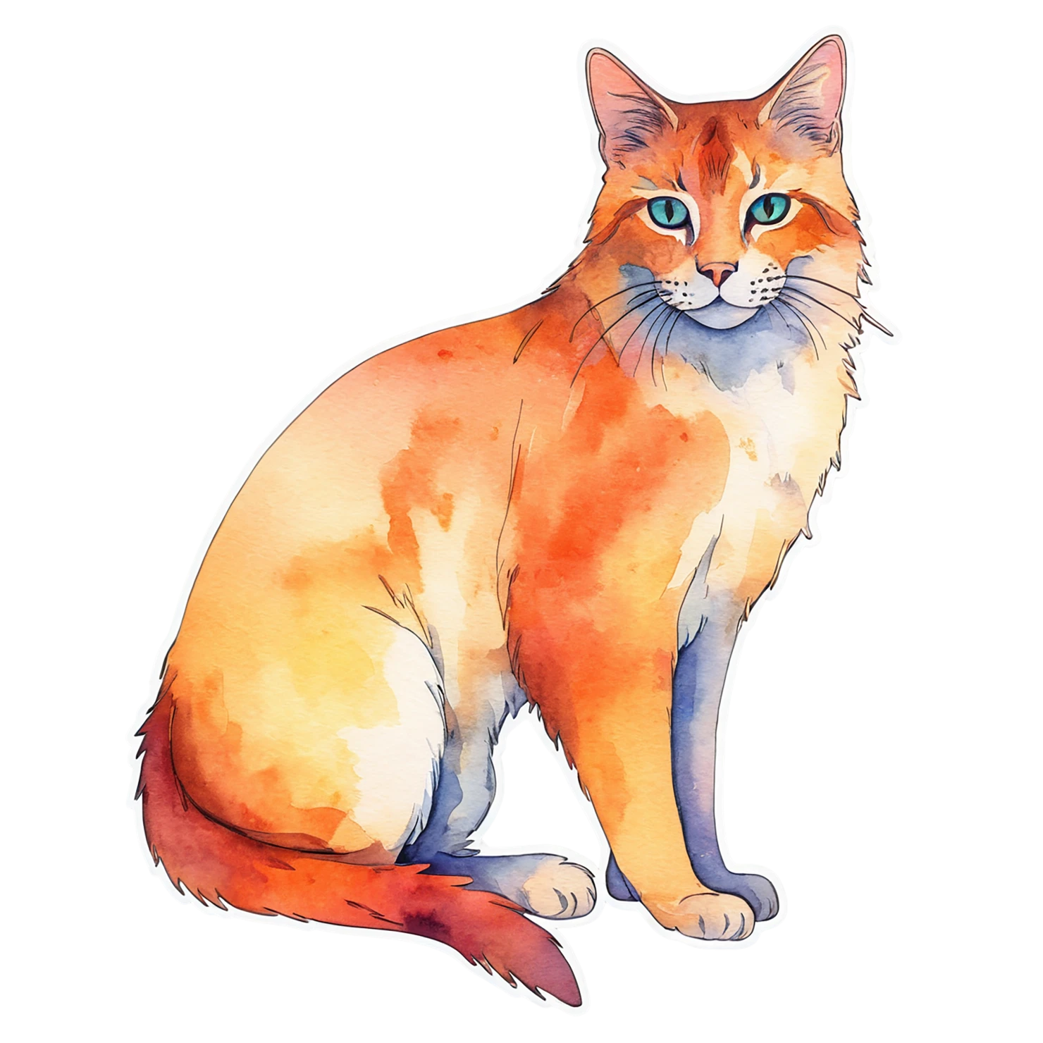 Cat watercolor sticker isolated on transparent background #14794