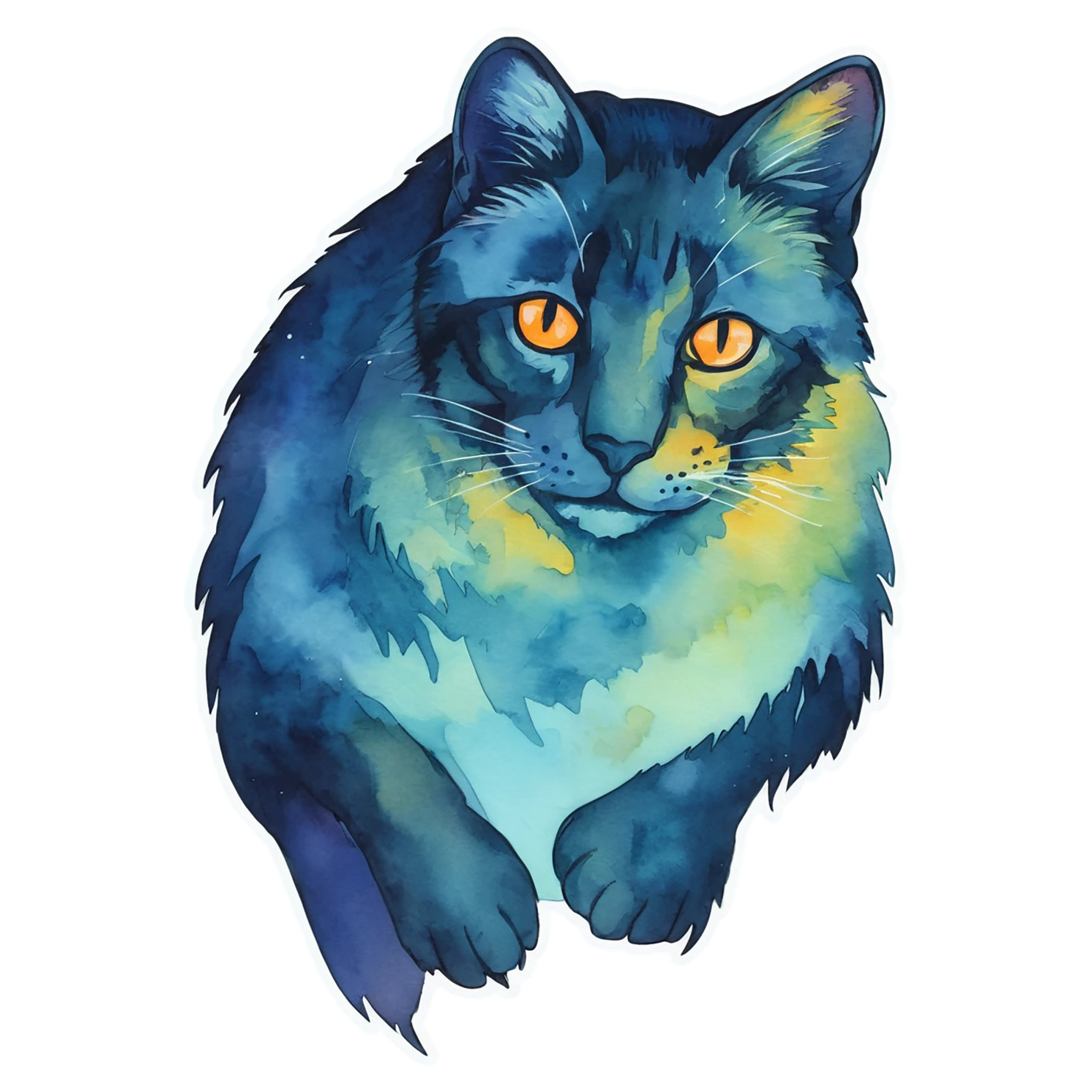 Cat watercolor sticker isolated on transparent background #14798
