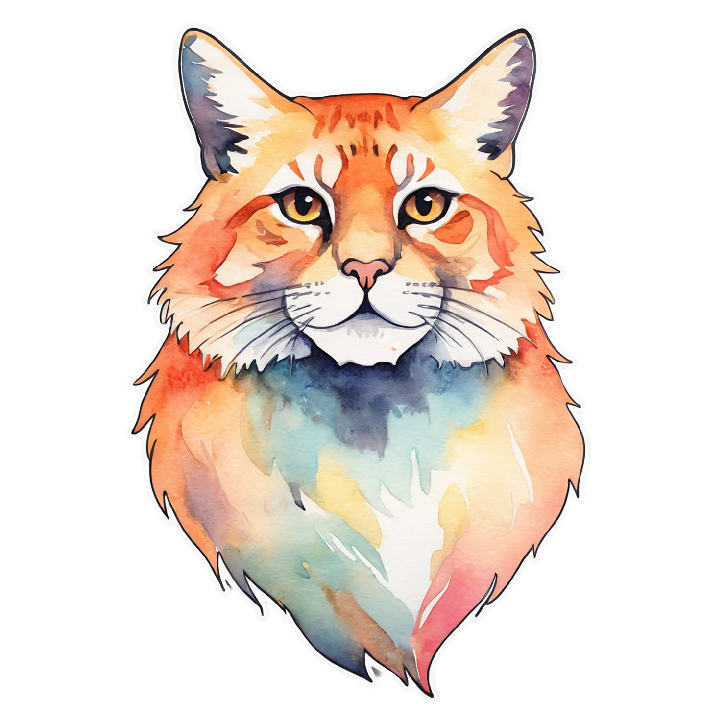 Cat watercolor sticker isolated on transparent background #14825